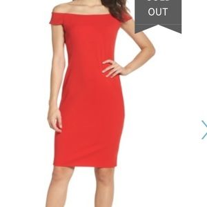 NWT Eliza J Off Shoulder Crepe Sheath Dress- Pink